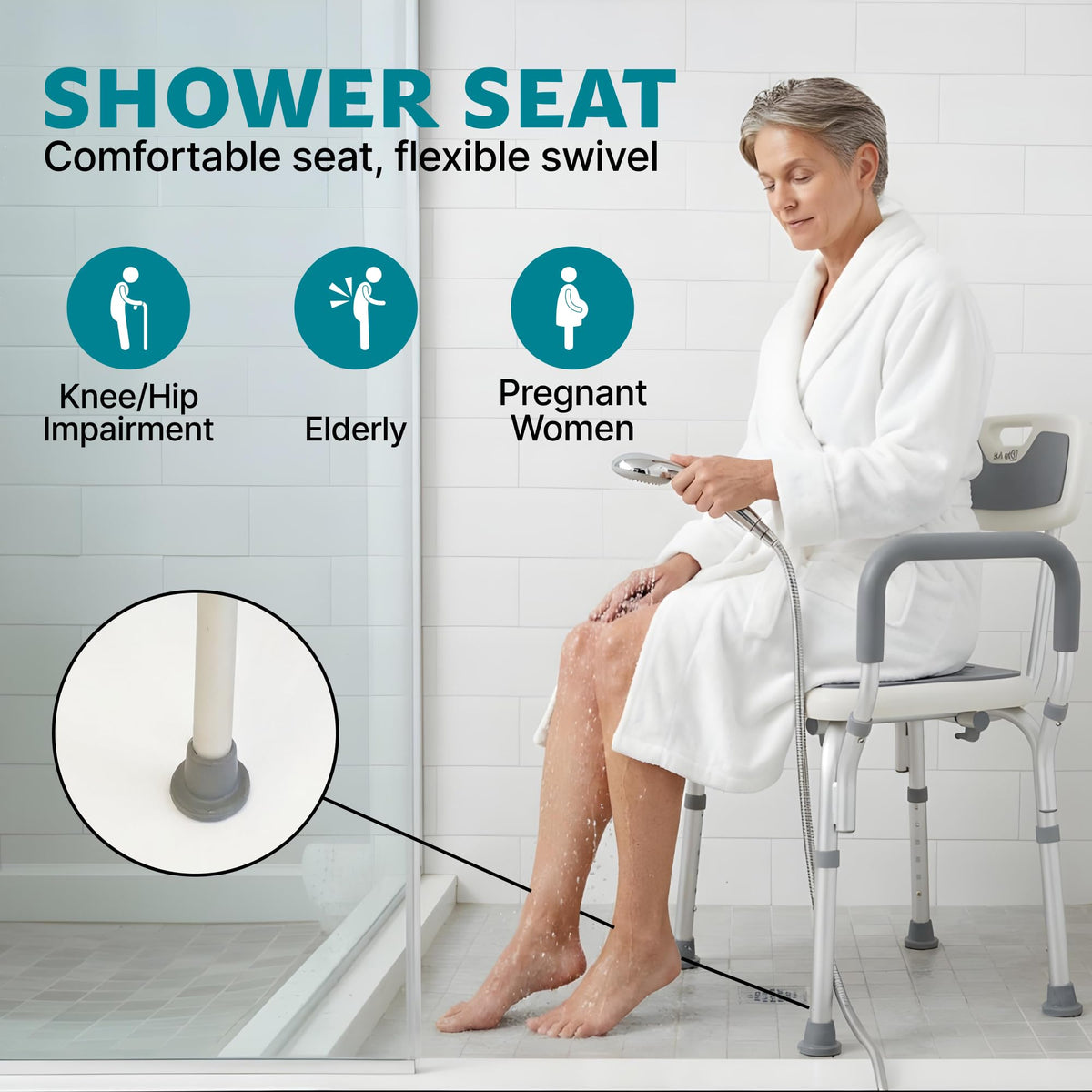 Shower Chair, 6-Height Adjustable, 400 lbs O174