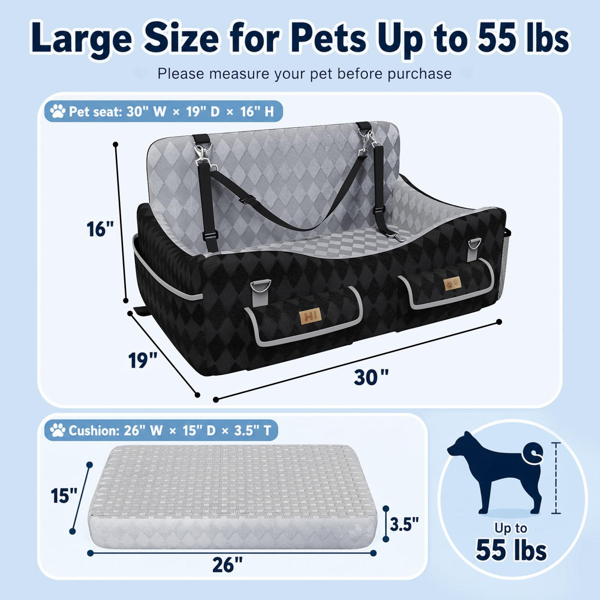 Medium & Large Dog Car Seat with Memory Foam Cushion V78872