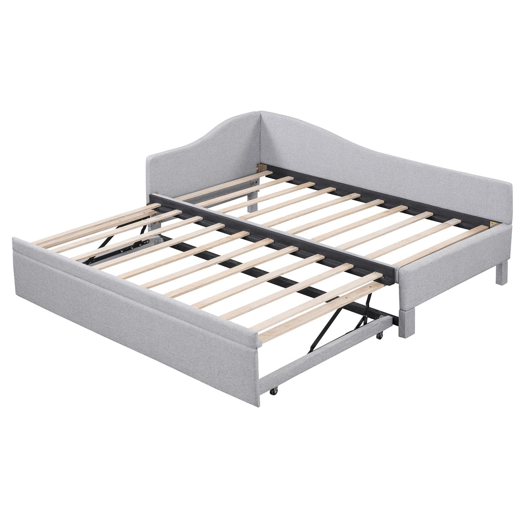 Twin Size Linen Extendable Upholstered Daybed with Pop Up Trundle M6968