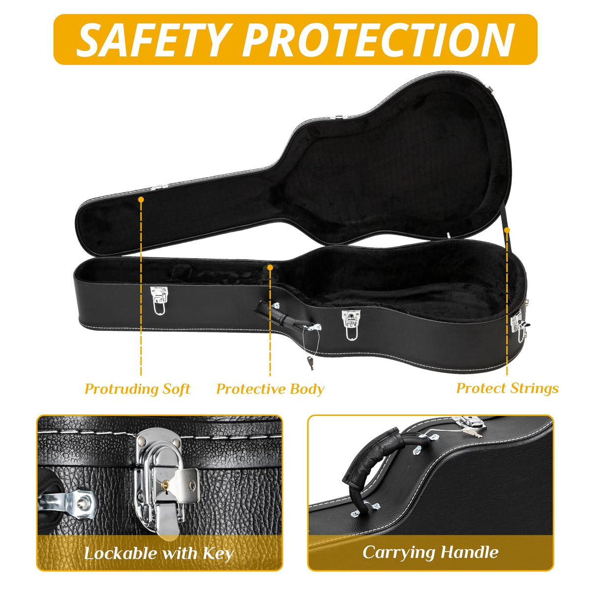 41 Inch Acoustic Guitar Hard Case with Lock Latch, Black E970