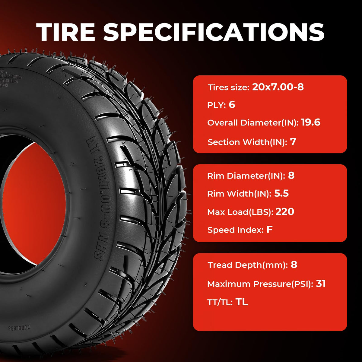 20x7-8 All-Terrain ATV/UTV Tires, Set of 2 S2843