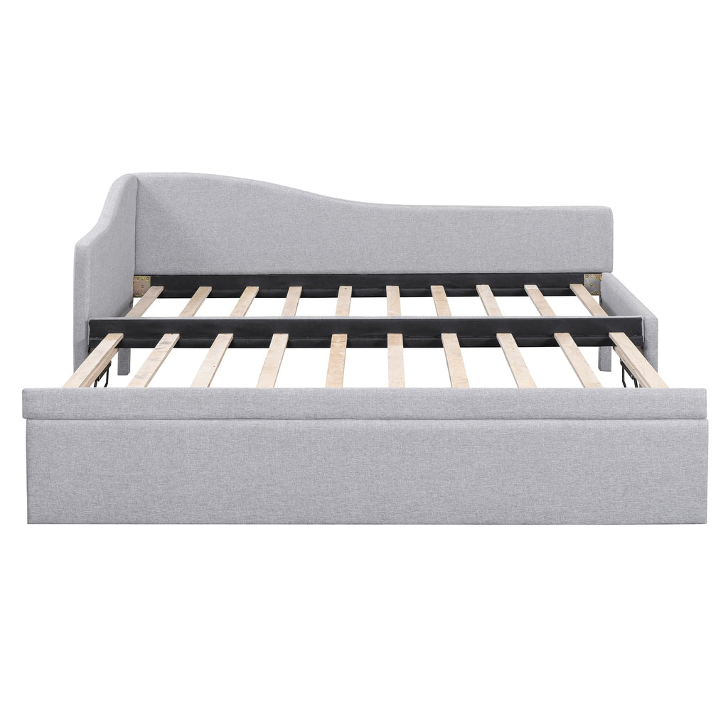 Twin Size Linen Extendable Upholstered Daybed with Pop Up Trundle M6968