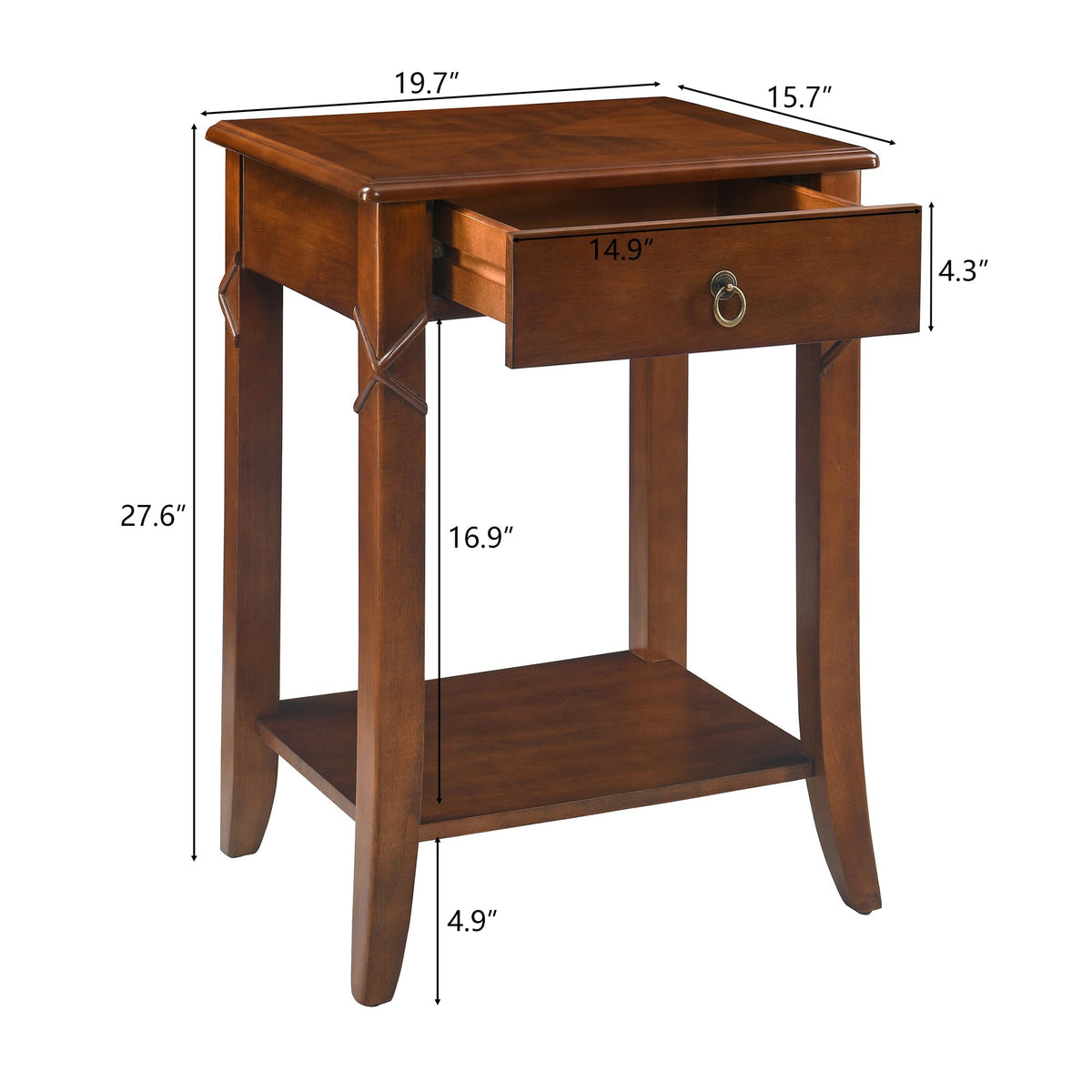 Small Solid Wood Side End Table with Drawer and Storage Shelf L138784