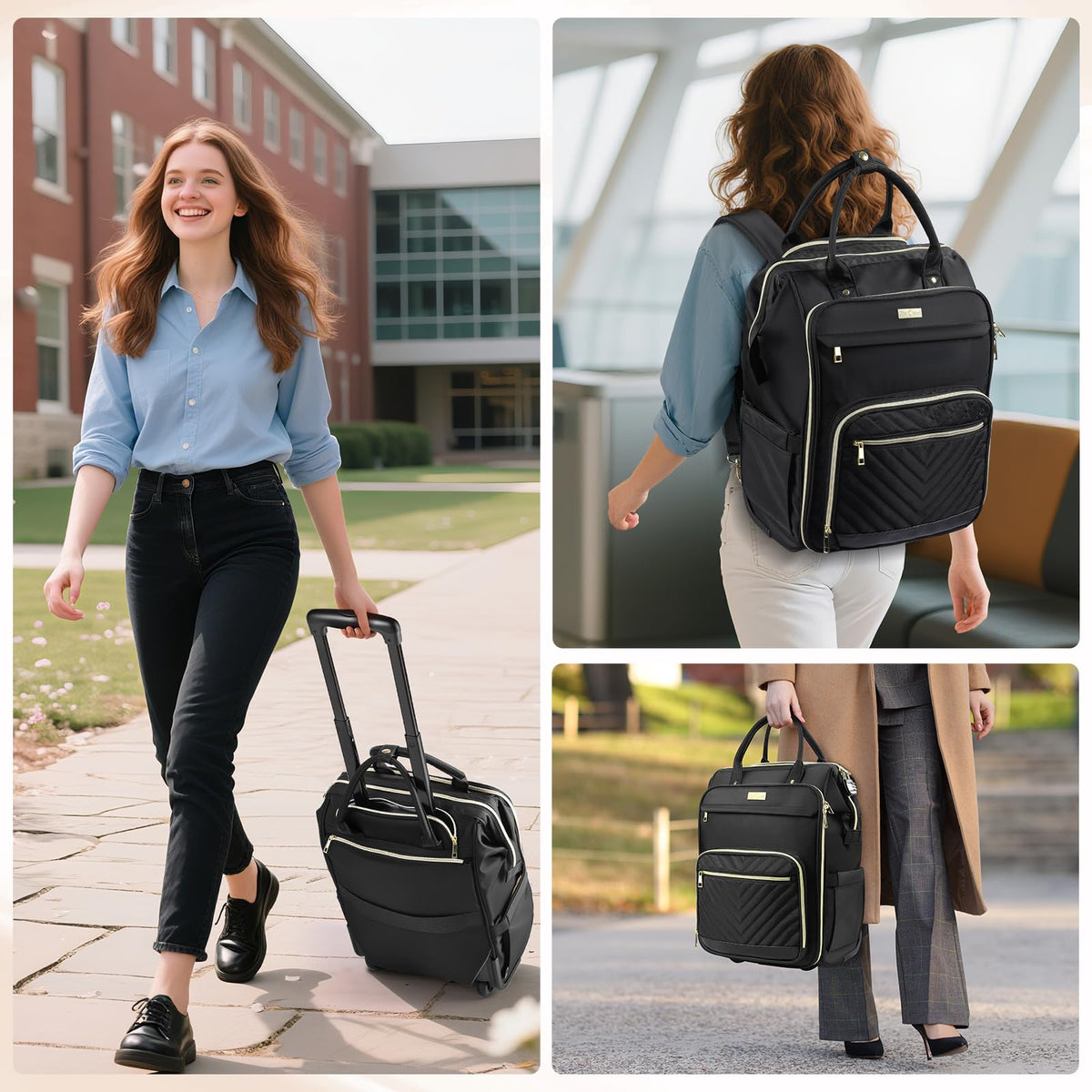 Rolling Backpack with Wheels, USB & Type-C Charging Port H8917