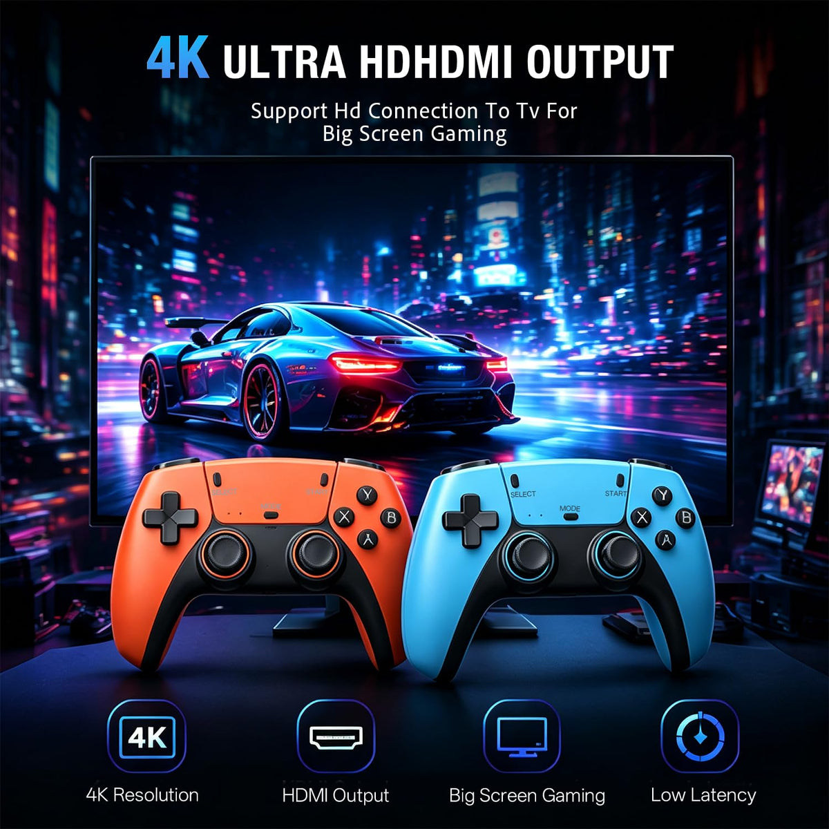30000+ Games Retro Game Console, 4K HDMI Plug and Play Game Stick with 2.4GHz Wireless Controllers, 64GB 30+ Emulators I711