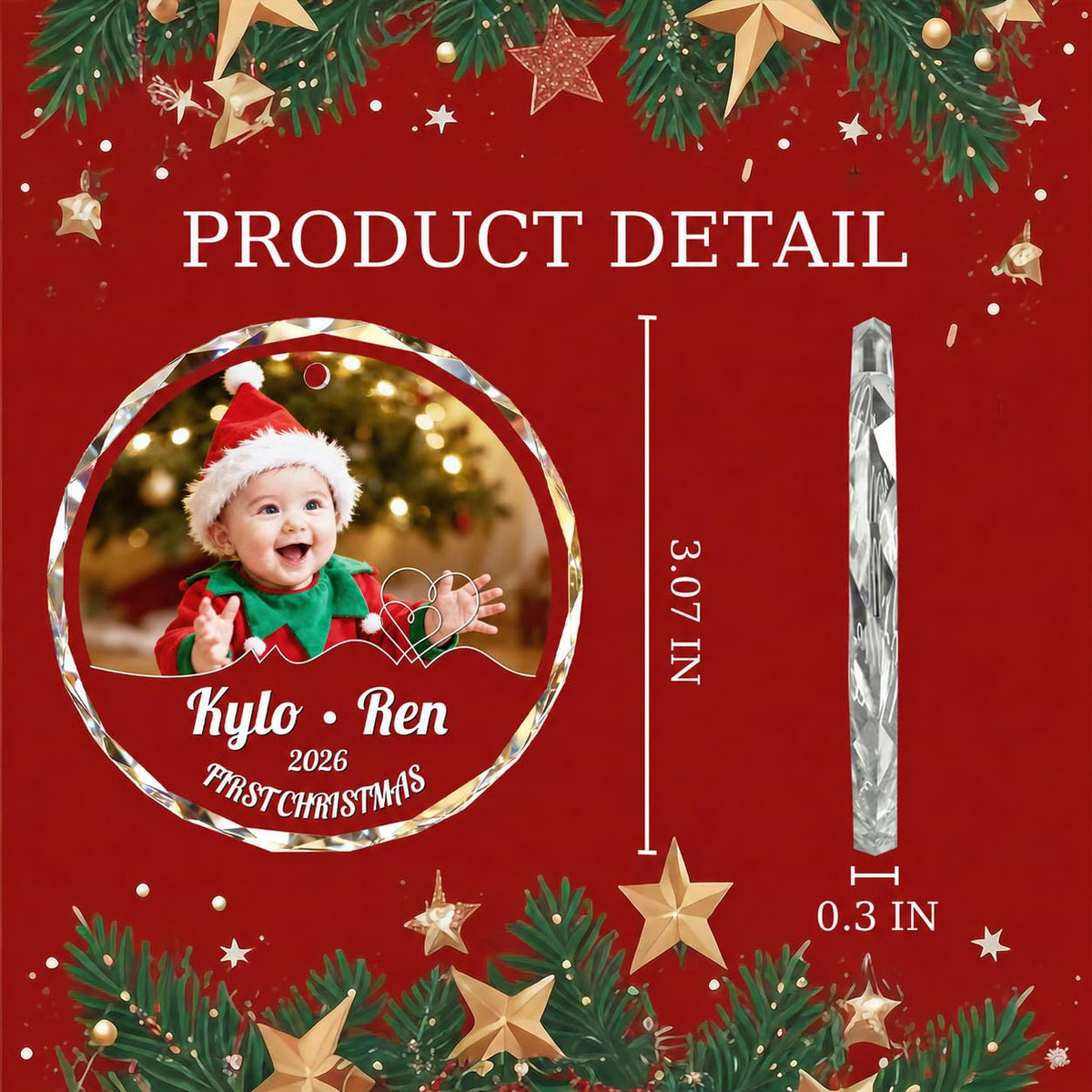 Custom Photo Crystal Glass Christmas Ornament T29590