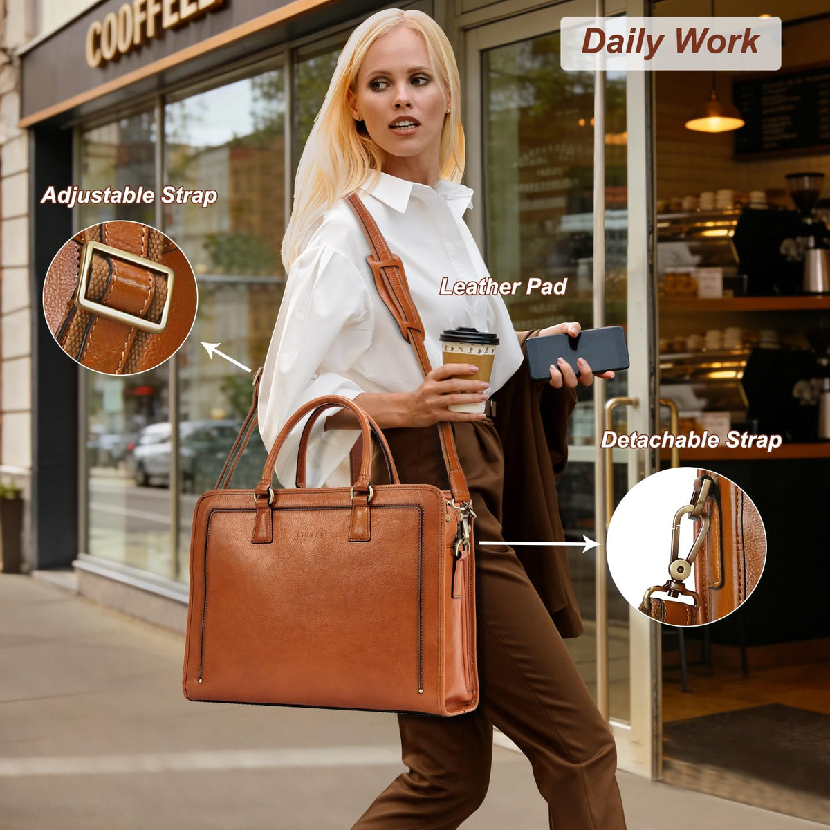 Full Grain Leather Briefcase Fits 15.6" Laptop E7291