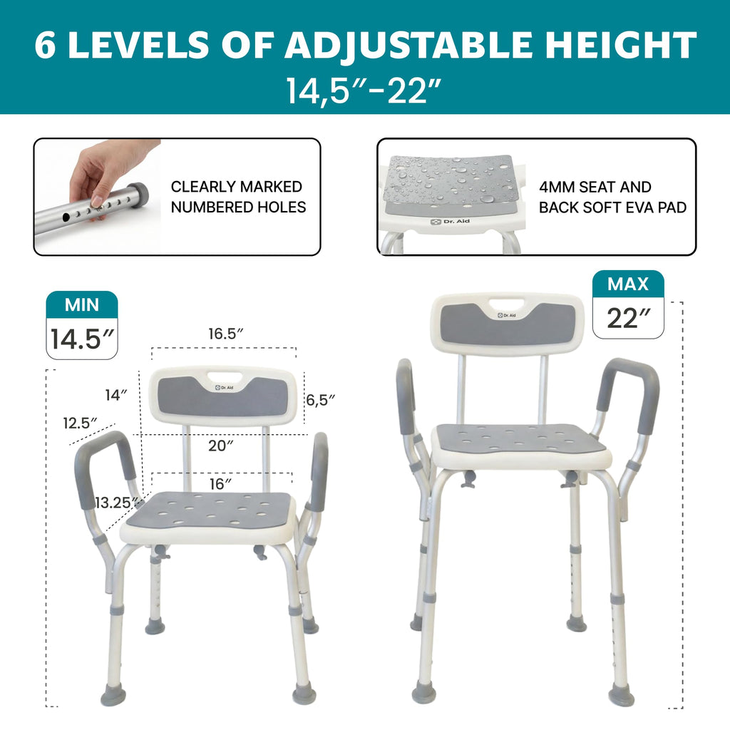 Shower Chair, 6-Height Adjustable, 400 lbs O174