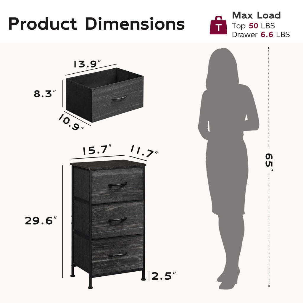 Black 3 Drawer Wood Dresser H70496
