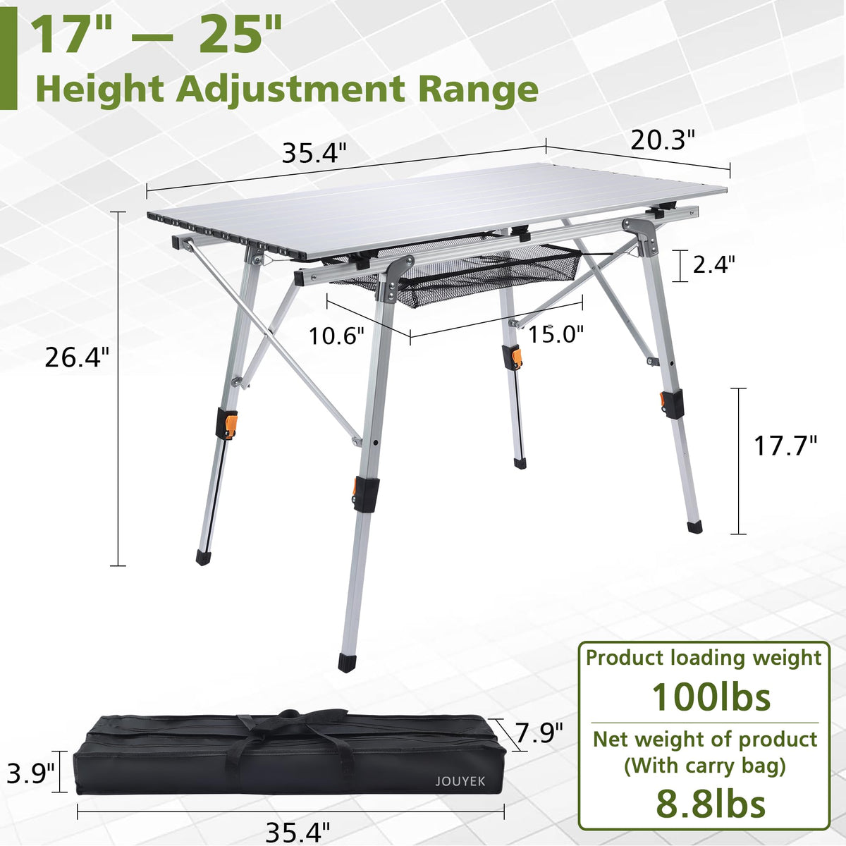 Lightweight Aluminum Folding Camping Table White M931