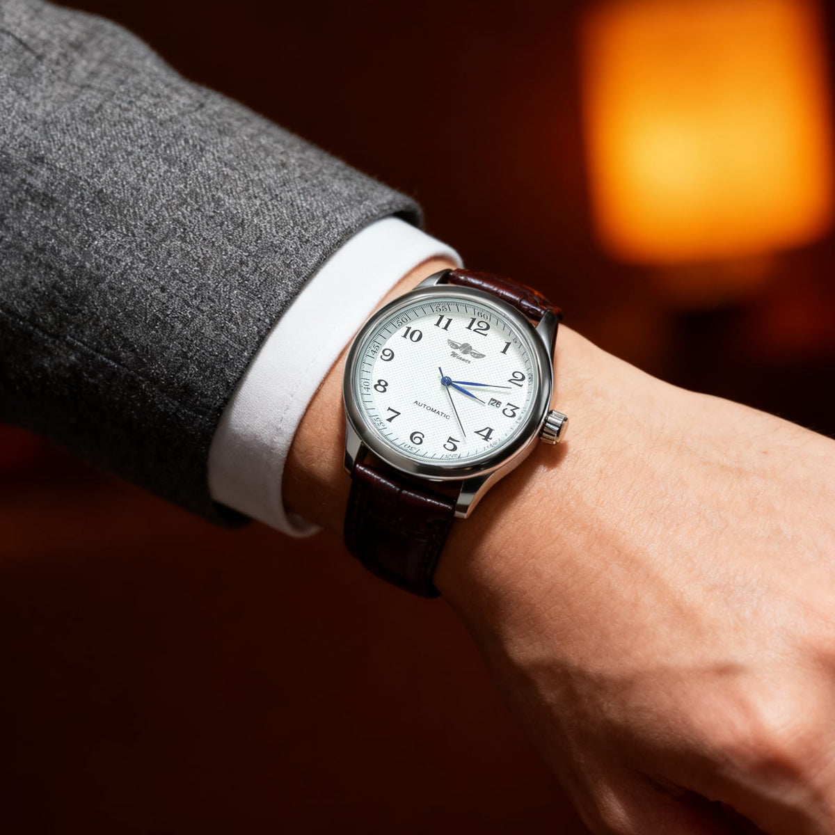 Mechanical Watch Automatic Self-Winding White Dial Blue Hands E367681