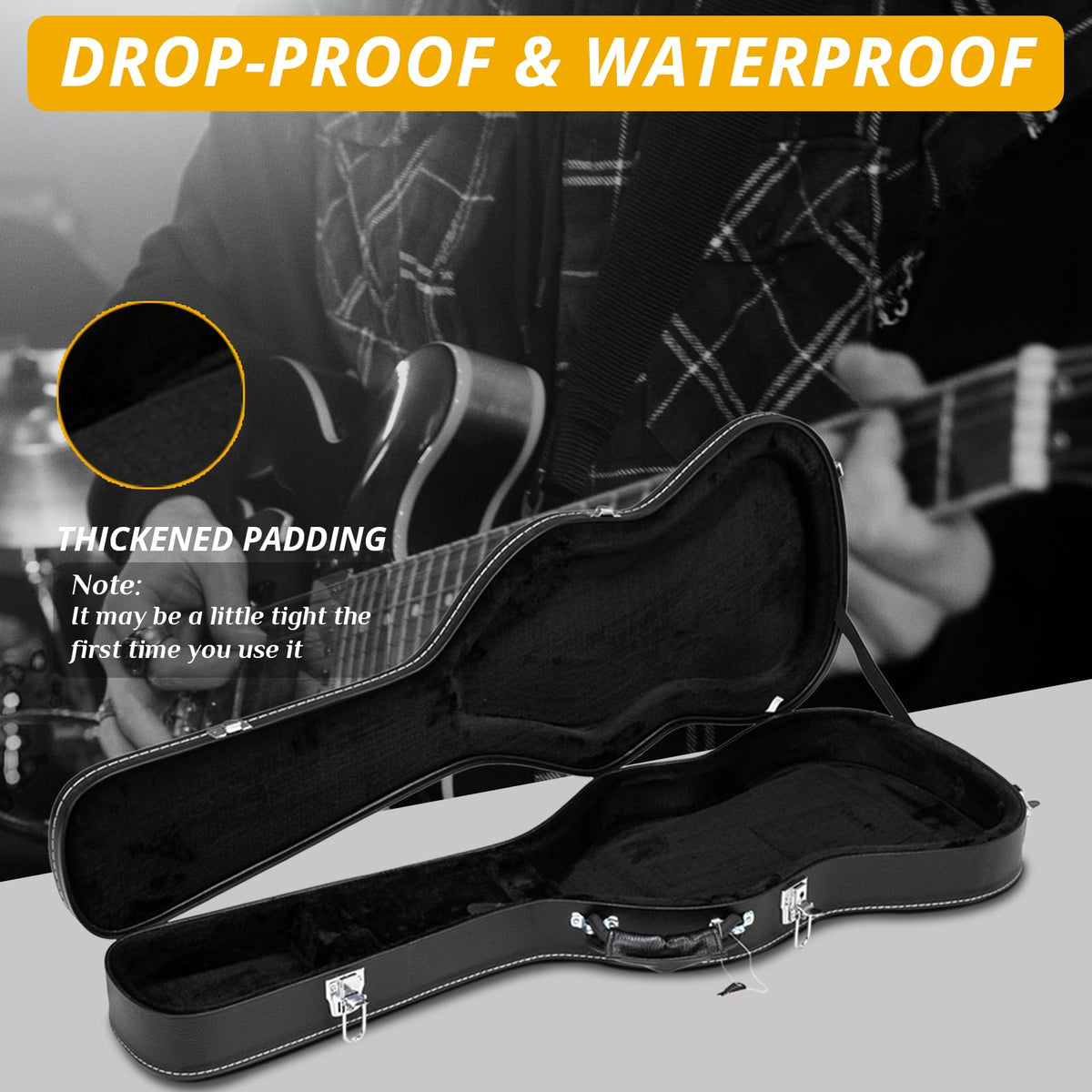 41 Inch Acoustic Guitar Hard Case with Lock Latch, Black E970