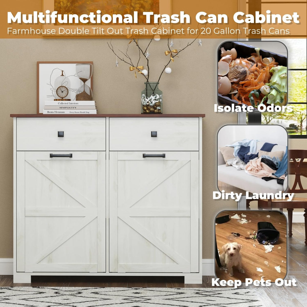 Double Tilt Out Trash Cabinet with Hideaway Drawer E420