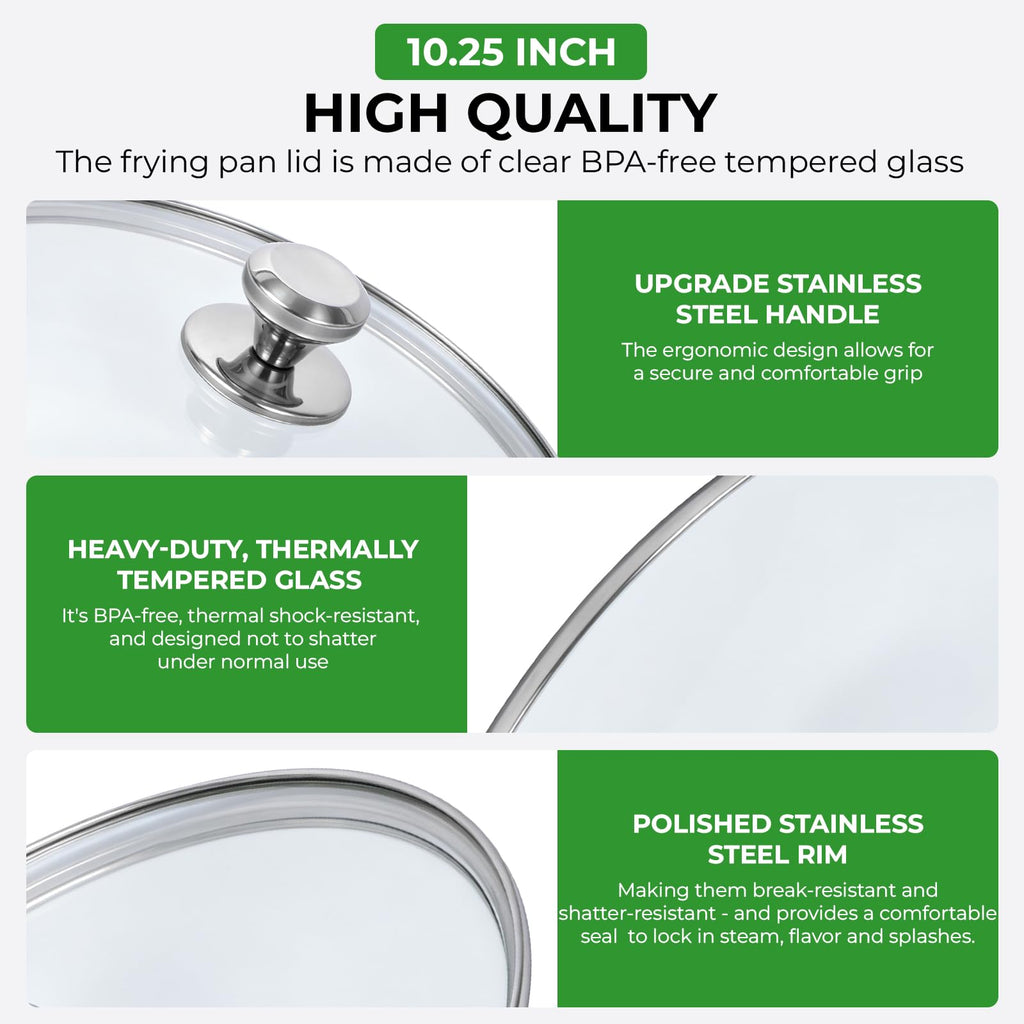 10.25 Inch Tempered Glass Lid with Stainless Steel Knob W880