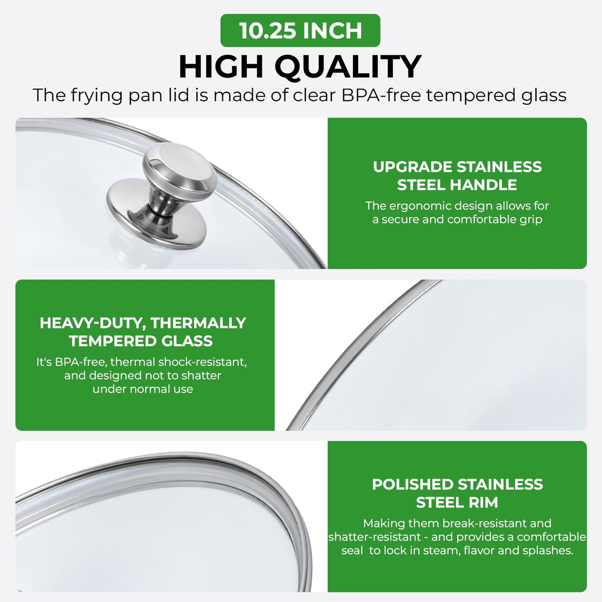 10.25 Inch Tempered Glass Lid with Stainless Steel Knob W880