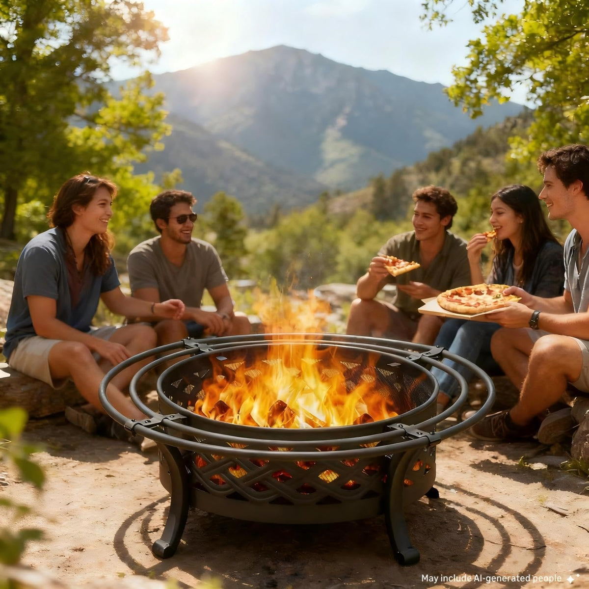 36 Inch Outdoor Fire Pit with Spark Screen Black O2054