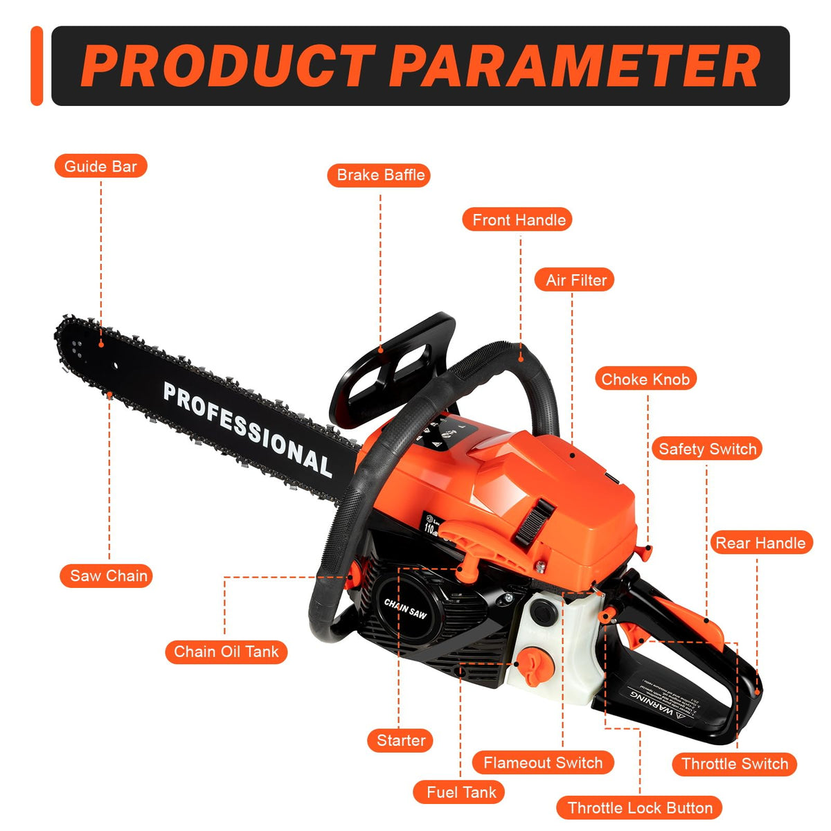 20 Inch 58cc Gas Chainsaw V9798