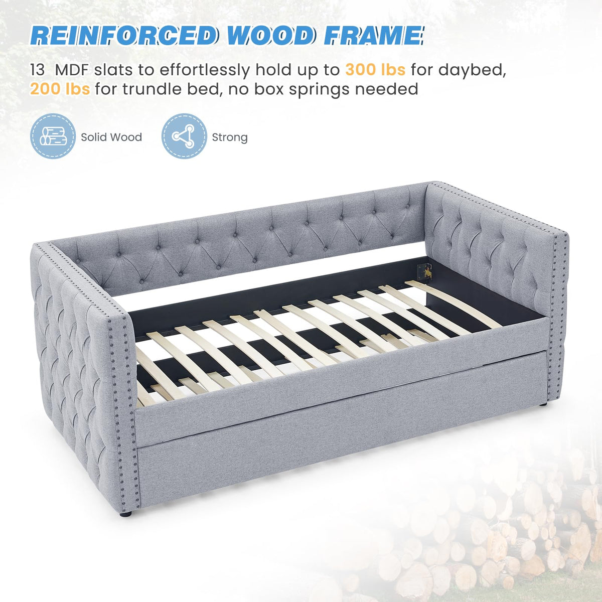 Linen Upholstered Twin Size Daybed with Trundle I321