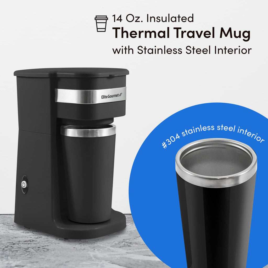 Single-Serve Coffee Maker with 14Oz Stainless Steel Travel Mug R4084