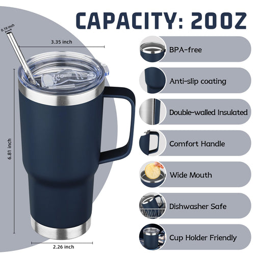 20 oz Stainless Steel Insulated Tumbler with Handle Lid and Straw A724467