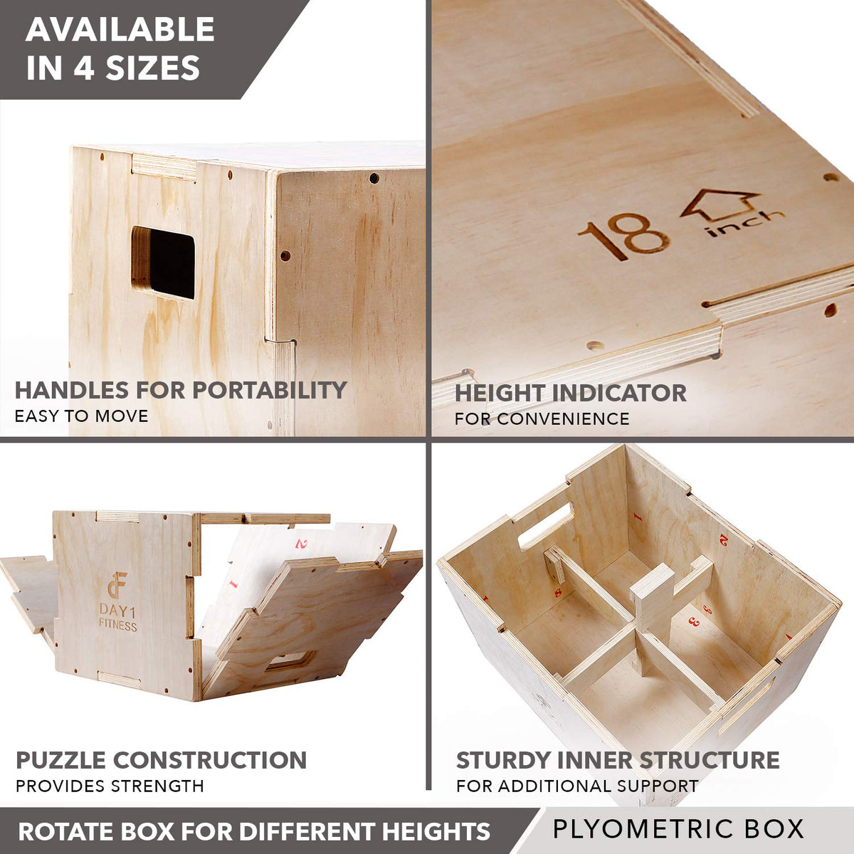 Wood Plyometric Box 30/24/20 3-in-1 Non-Slip A245