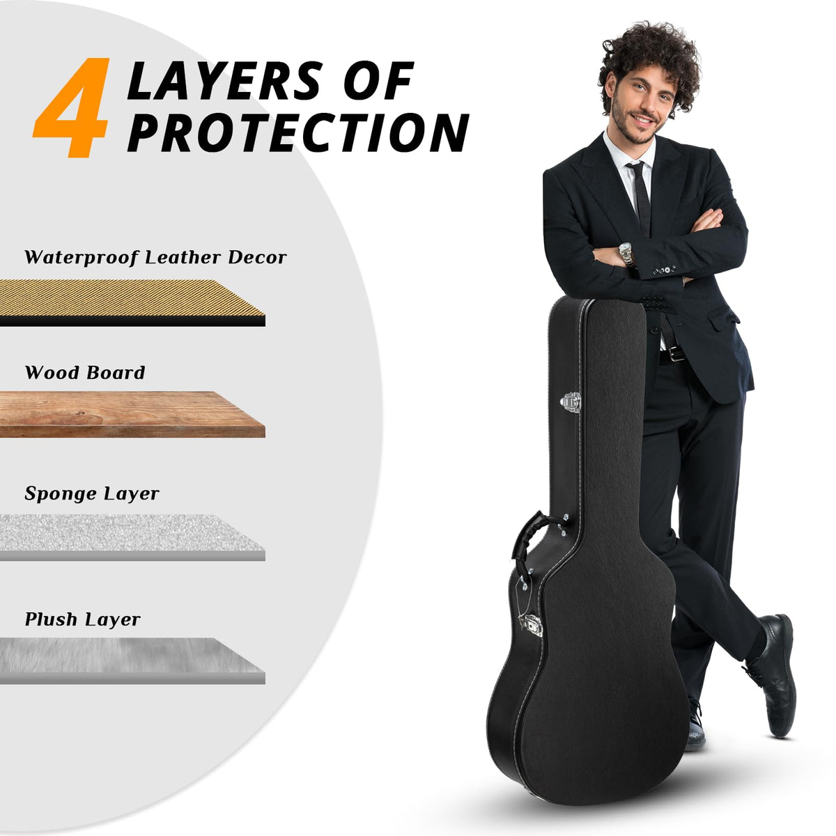 41 Inch Acoustic Guitar Hard Case with Lock Latch, Black E970