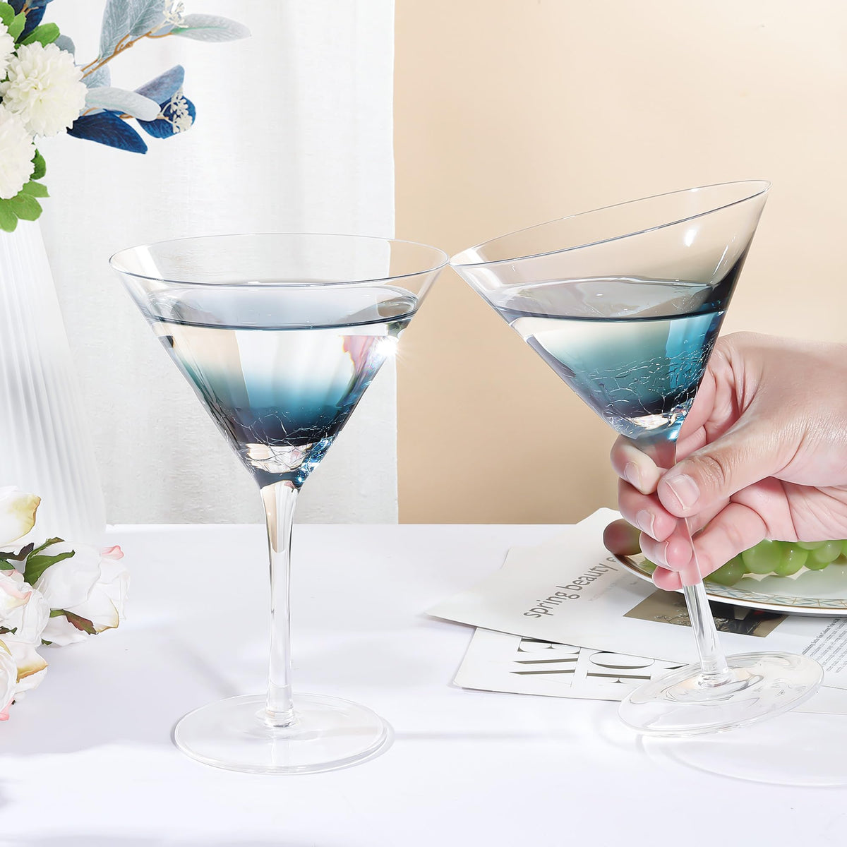 Blue Crackle Martini Glasses O648924