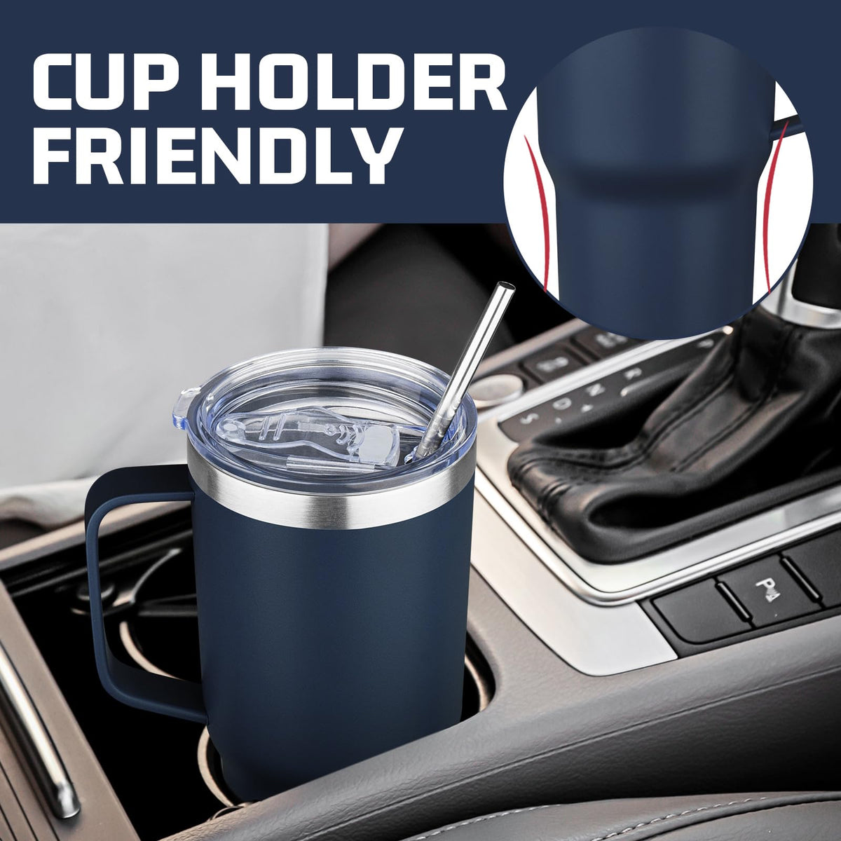 20 oz Stainless Steel Insulated Tumbler with Handle Lid and Straw A724467