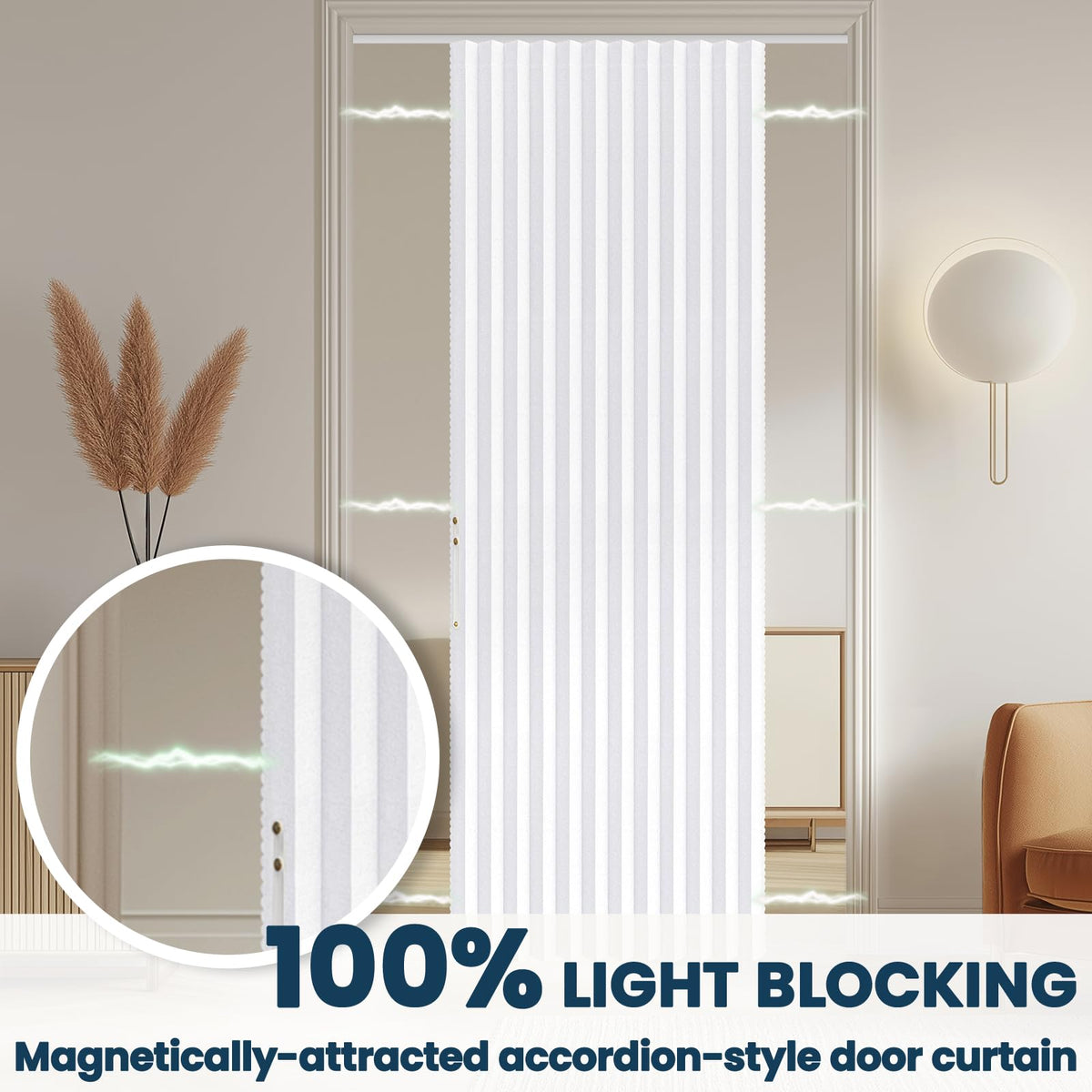 Blackout Magnetic Door Curtain 72W x 79 L White O933704