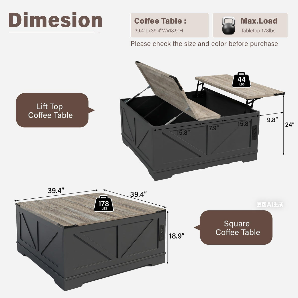 Black Lift Top Wood Coffee Table with Storage L98183