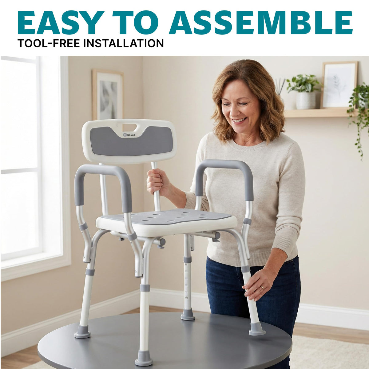 Shower Chair, 6-Height Adjustable, 400 lbs O174