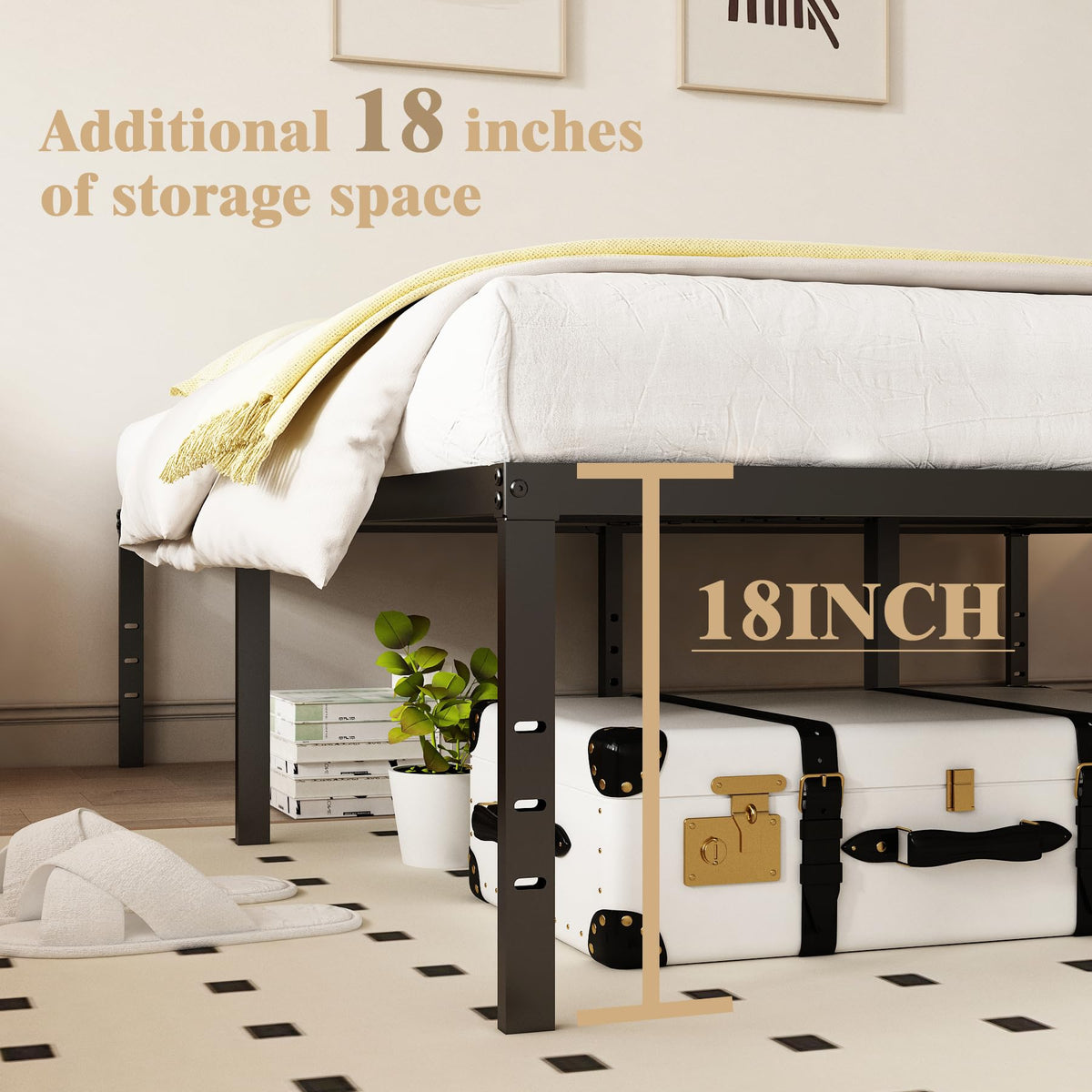 Queen 18 Inch Metal Platform Bed Frame, Black K82984