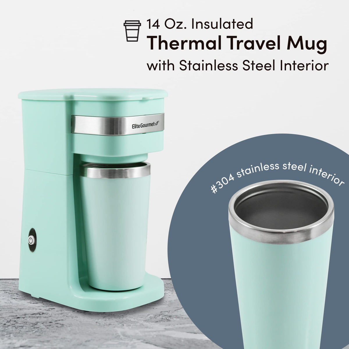 Single-Serve Coffee Maker with 14Oz Stainless Steel Travel Mug R4084