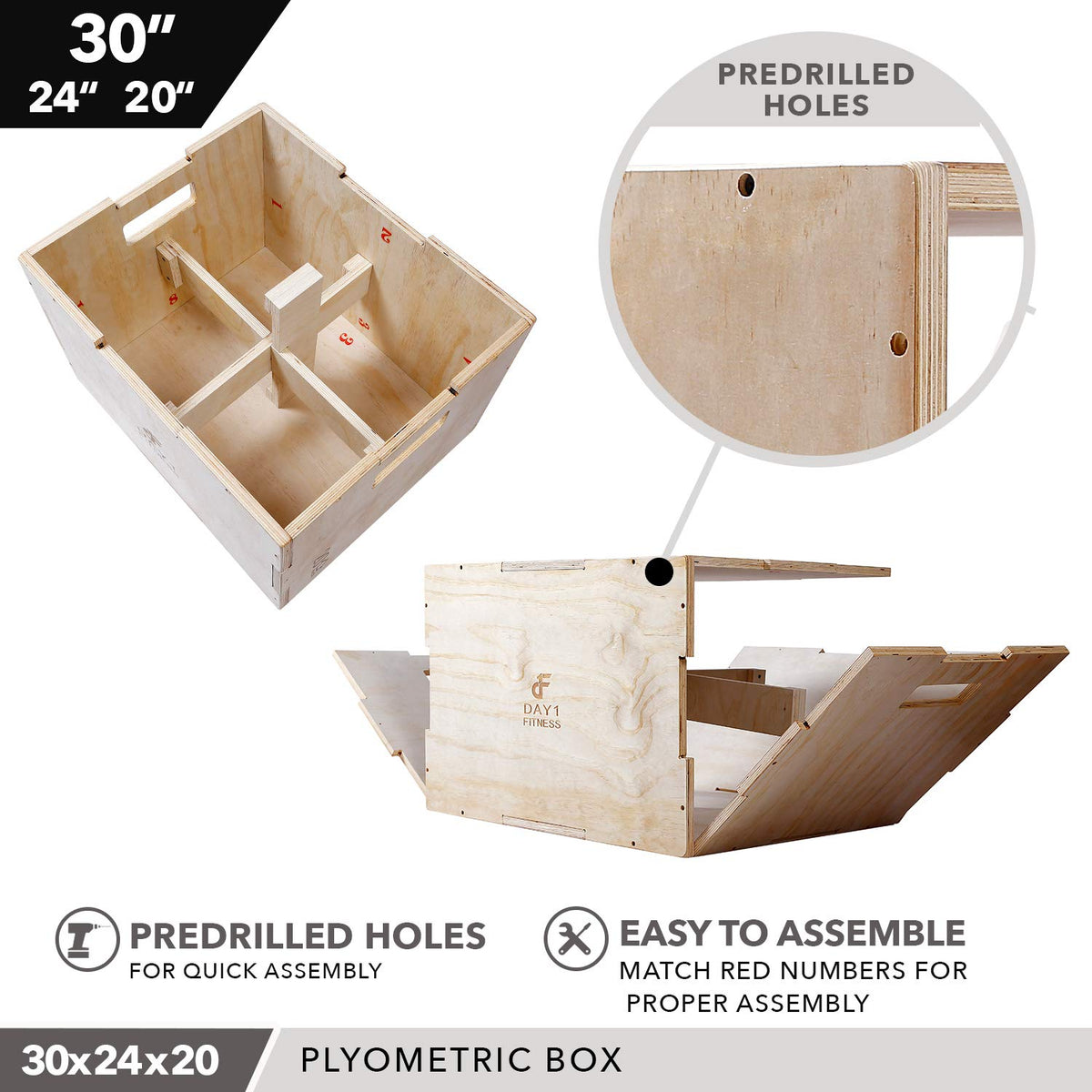 Wood Plyometric Box 30/24/20 3-in-1 Non-Slip A245