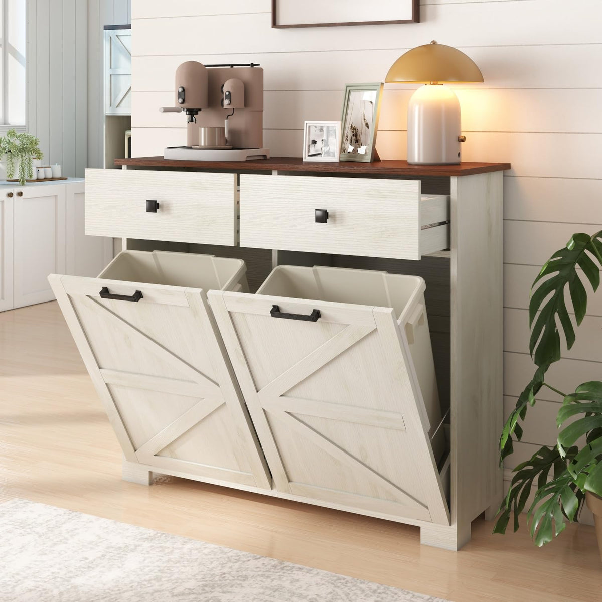 Double Tilt Out Trash Cabinet with Hideaway Drawer E420