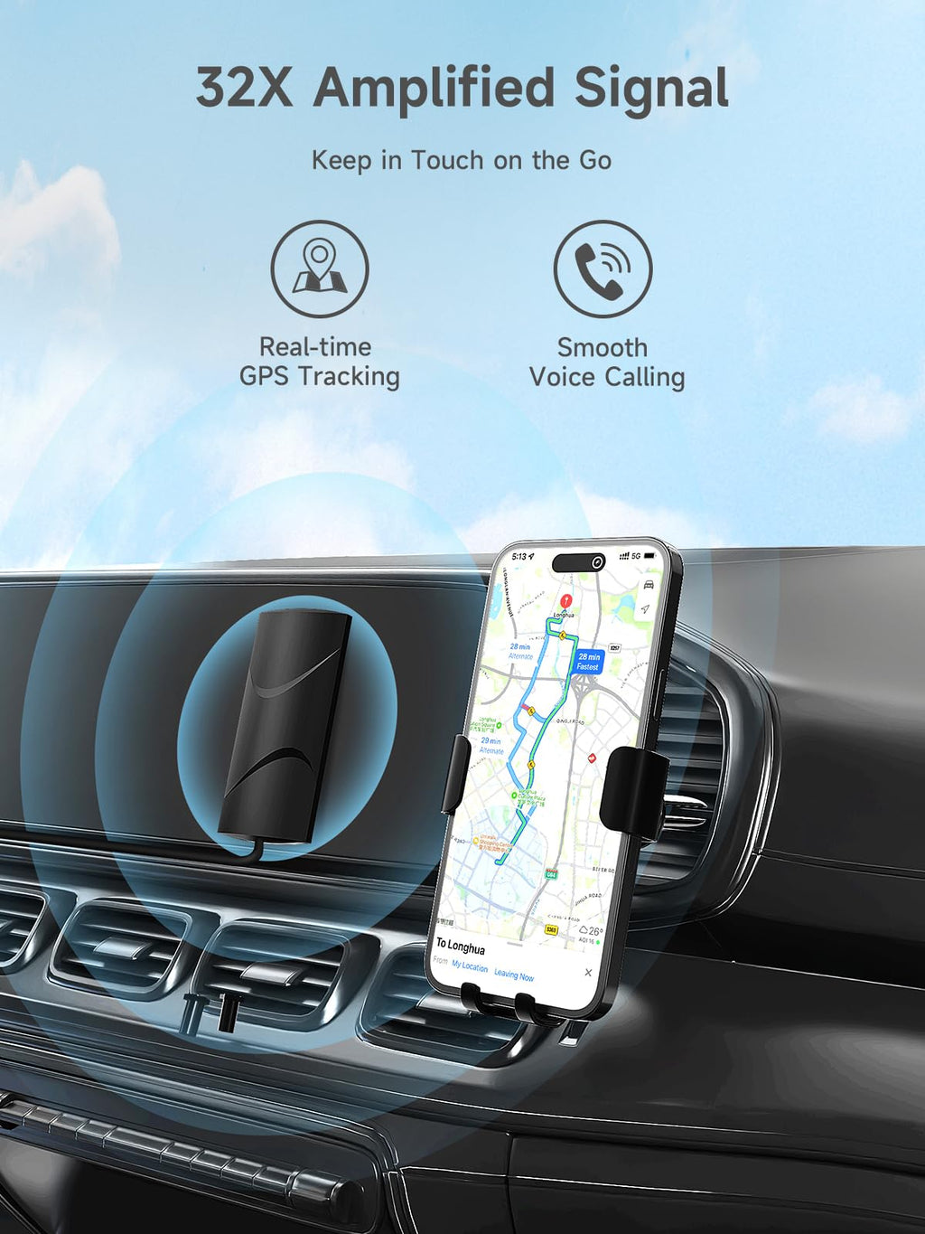Vehicle Cell Phone Signal Booster with Omni-Directional Roof Antenna Grey T4267