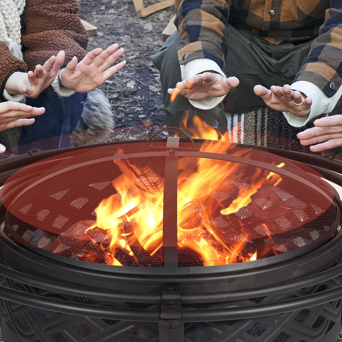 36 Inch Outdoor Fire Pit with Spark Screen Black O2054
