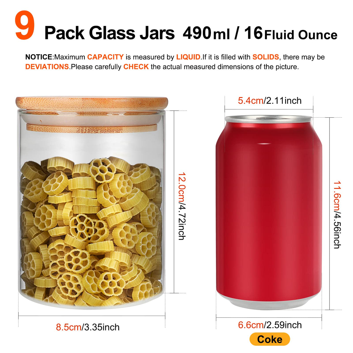 9 Pack 16 oz Glass Jars with Airtight Bamboo Lids B156147