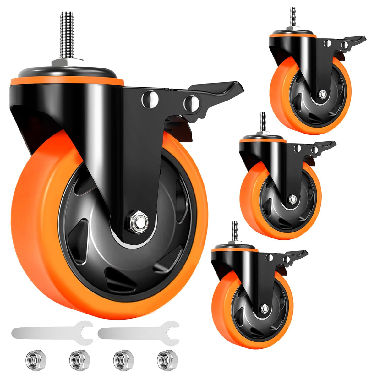 4 inch Threaded Stem Caster Wheels Set of 4 Heavy Duty Dual Locking F86156