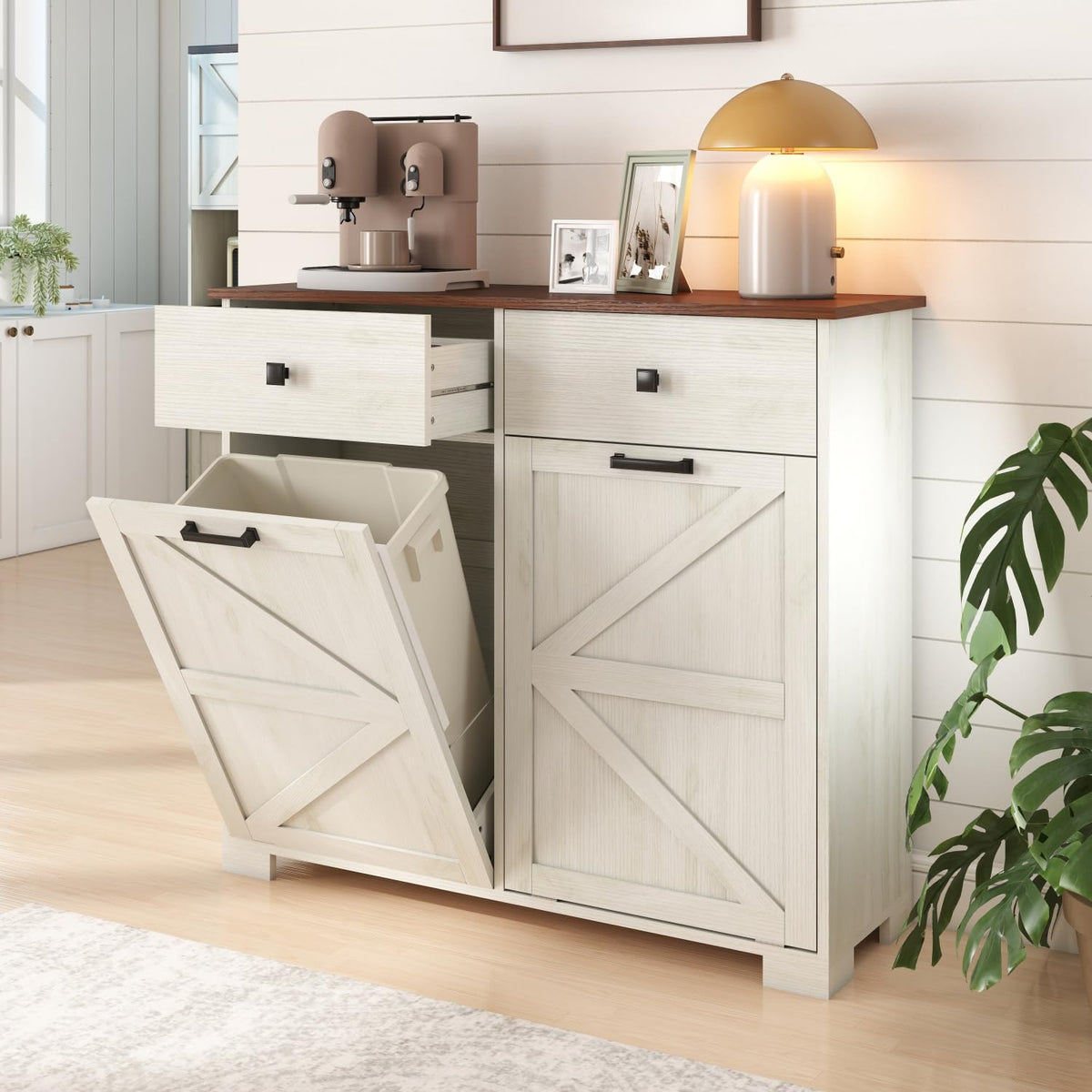 Double Tilt Out Trash Cabinet with Hideaway Drawer E420