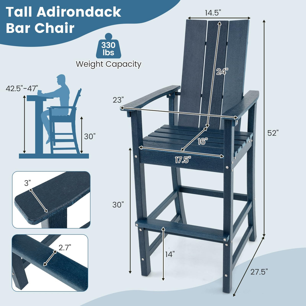 52” Tall HDPE Adirondack Chair Set of 4 Navy F879