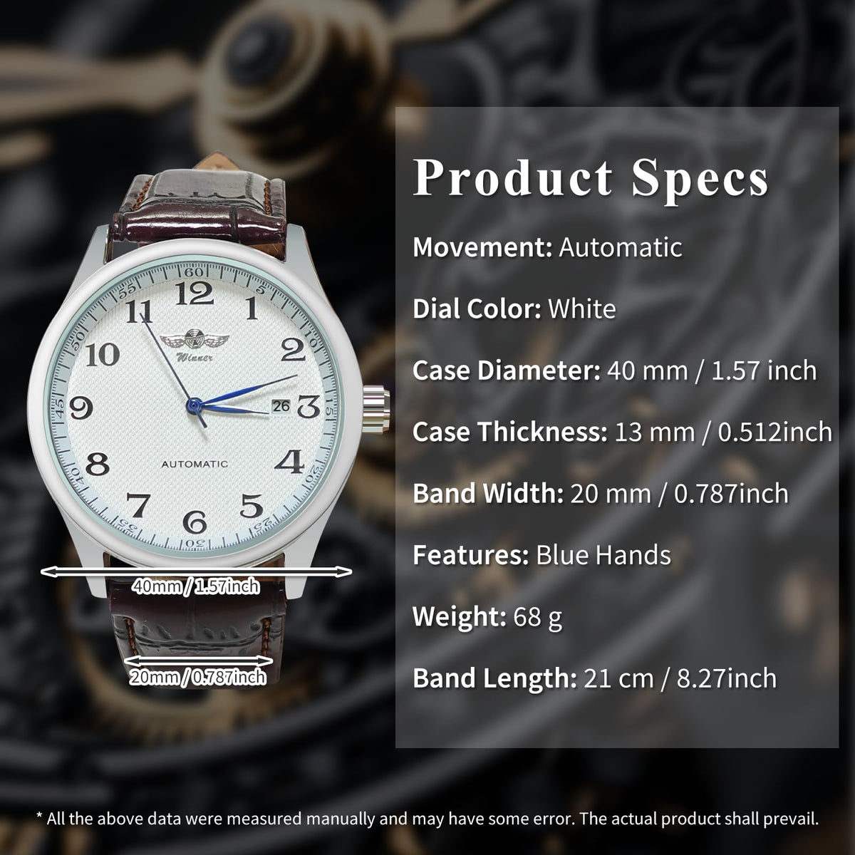 Mechanical Watch Automatic Self-Winding White Dial Blue Hands E367681