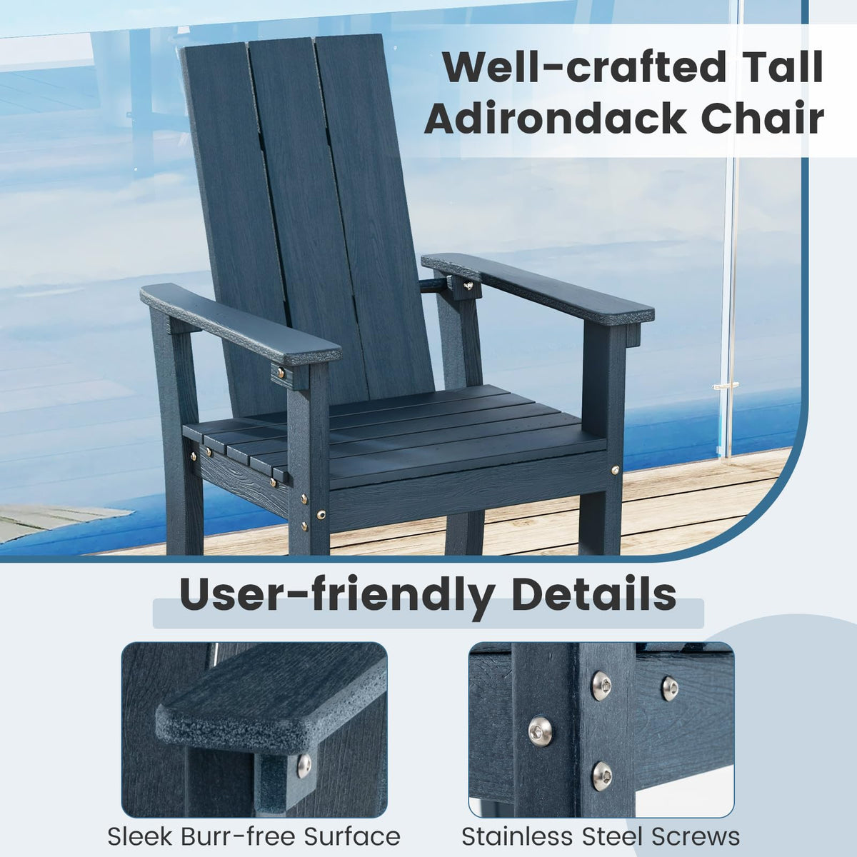 52” Tall HDPE Adirondack Chair Set of 4 Navy F879
