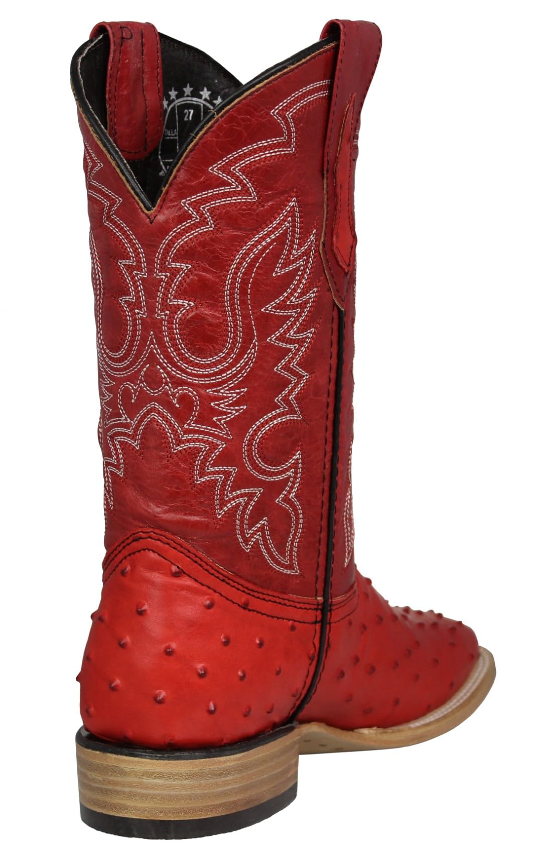 Red Ostrich Quill Print Leather Square Toe Western Cowboy Boots X644