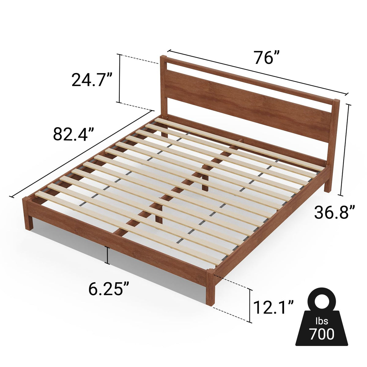 Cherry King Wood Platform Bed Frame with Headboard I3710