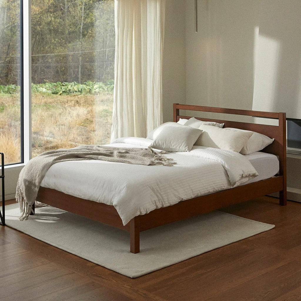 Cherry King Wood Platform Bed Frame with Headboard I3710