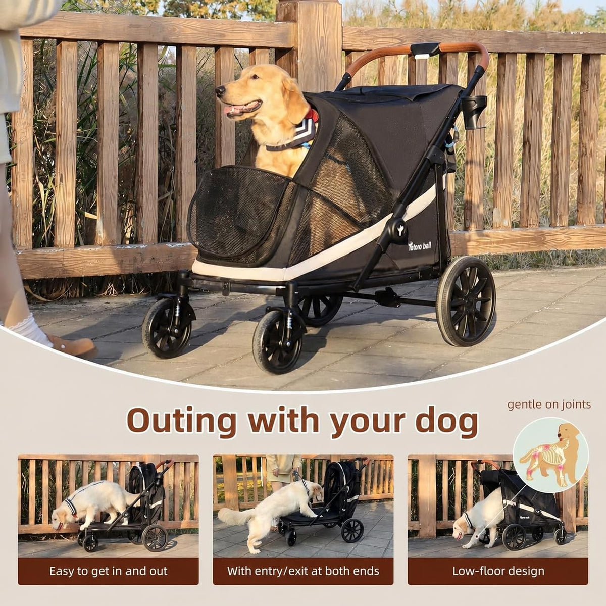 Black Large 4 Wheel Dog Stroller with Storage Pocket G390