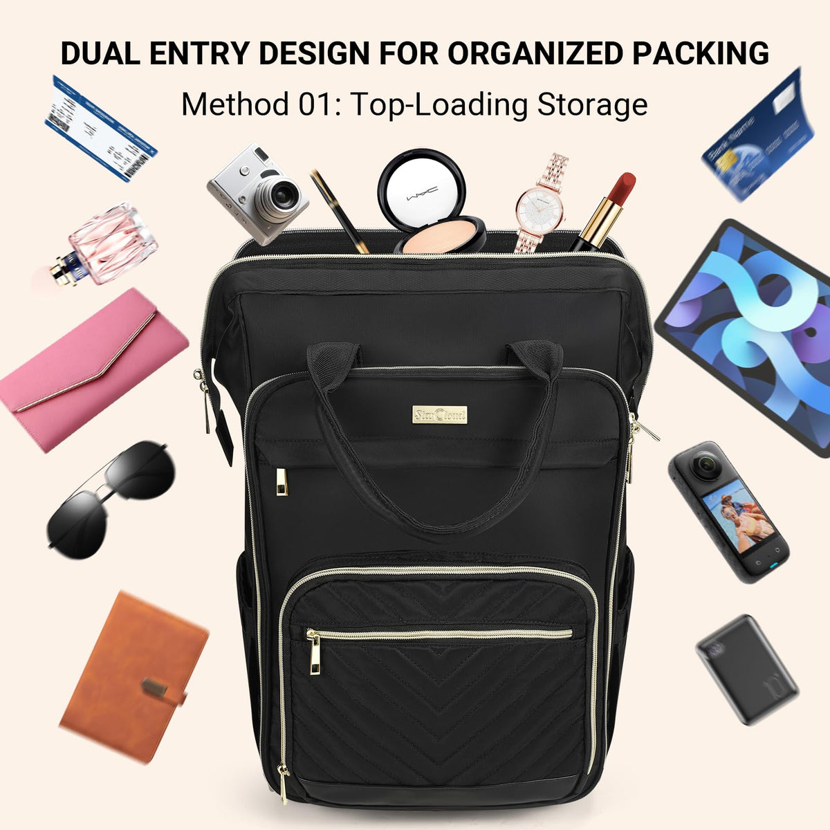 Rolling Backpack with Wheels, USB & Type-C Charging Port H8917