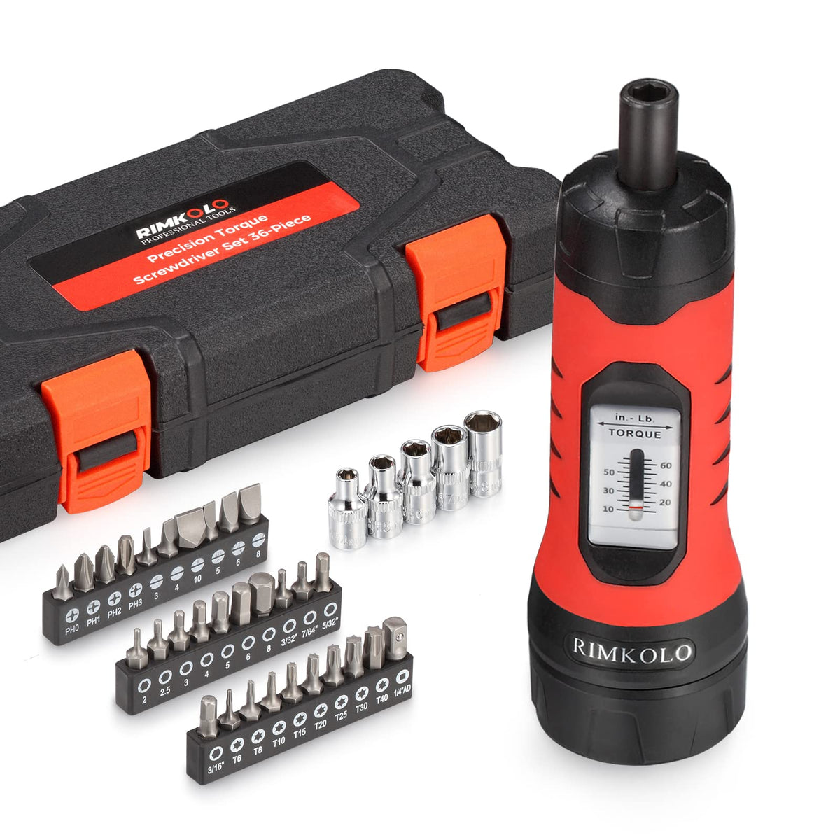 Torque Screwdriver Wrench Set with 29 S2 Alloy Bits & 5 Drive Sockets A405