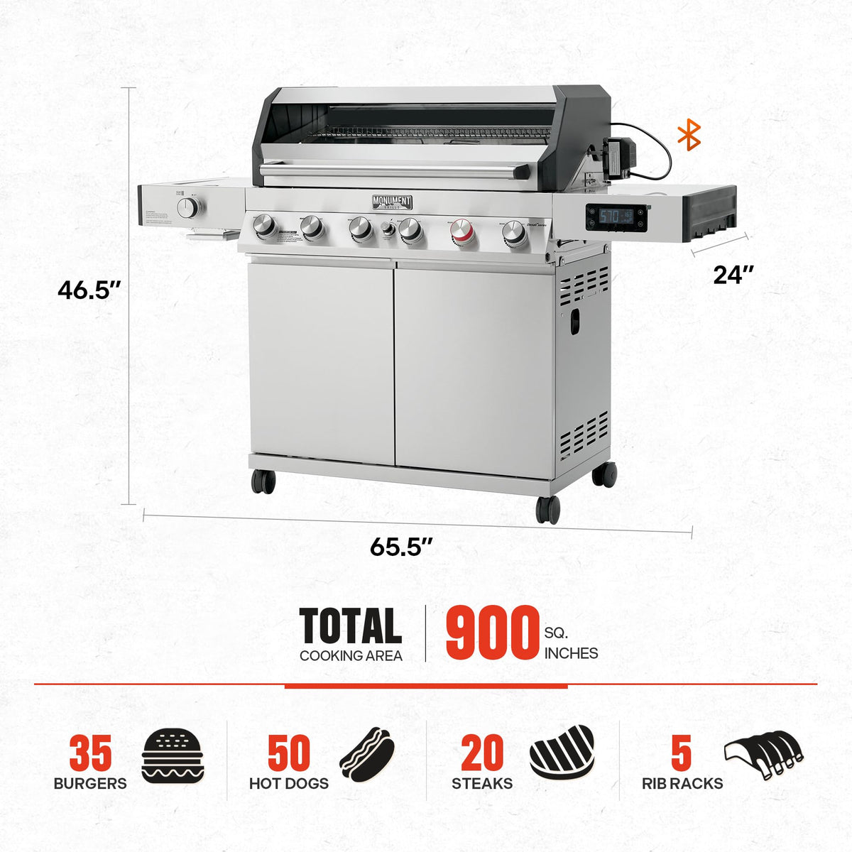 6+1 Burner Propane Gas Grill Stainless Steel 78,000 BTU with Side Sear Burner U9864